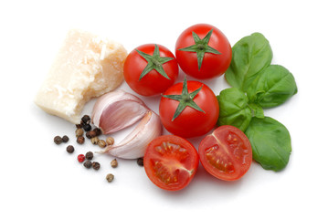 Tomatoes, basil, garlic and parmesan cheese