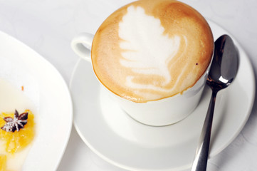 cake  with  syrup and coffee