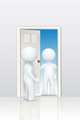 3d characters welcoming at door