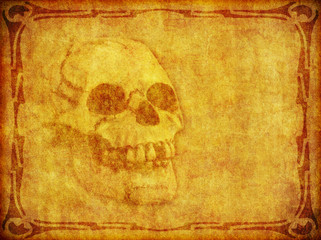 Old Parchment Background with Skull and Border