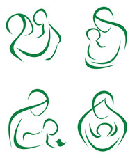 mother and child, set of icons in  simple lines part 2