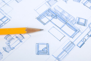 Pencil and blueprint
