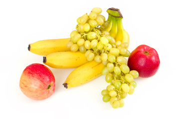 Fresh apples, bananas and grapes