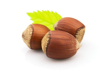 Hazelnuts with leaves