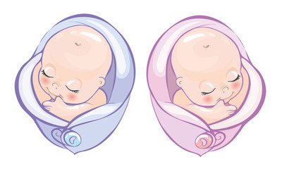 Set with little sleeping boy and girl