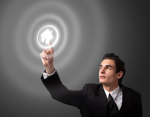 business man pressing button