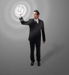 business man pressing button