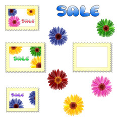Set of stamps and flowers for sale design
