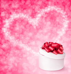 Open white valentine's day gift box against pink background with hearts on it