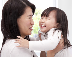 Close-up of asian little girl and  her mother