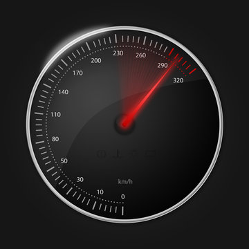 Stylish speedometer with glowing red speed indicator