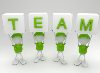 Team players working together side by side