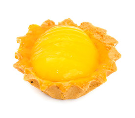 Cake with yellow cream isolated on white