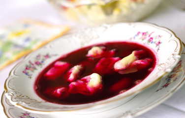 Traditional christmas borscht with dumplings