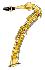 Fototapeta na wymiar Saxophone-Style Musical Alphabet Number 7