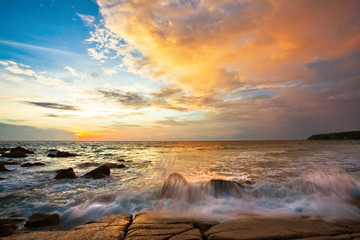 Tropical sunset at the rocks. Thailand