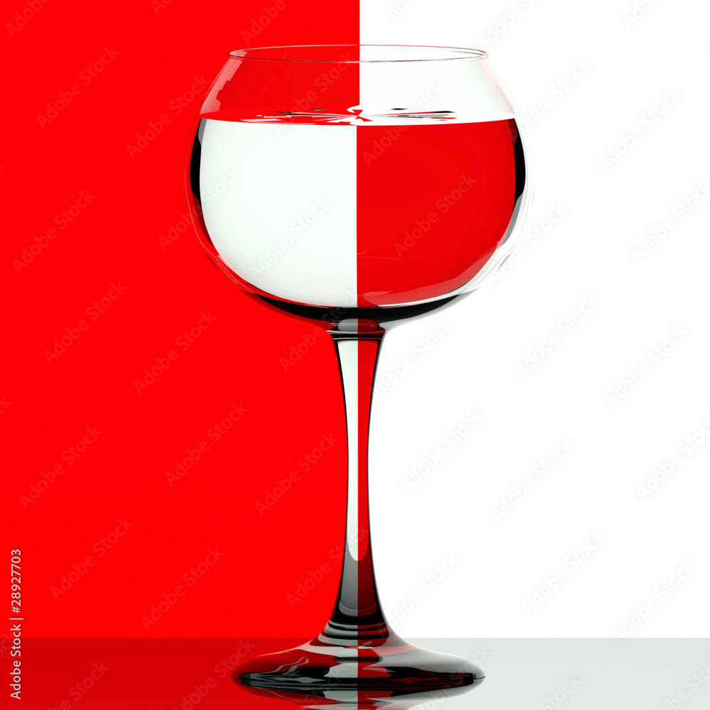 Poster Wine glass on red and white