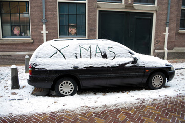 x-mas written on car