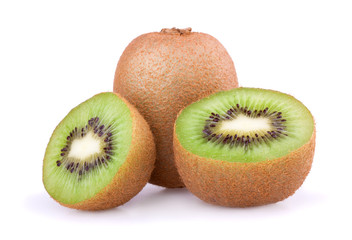 kiwi fruit and two half of kiwi isolated on a white background
