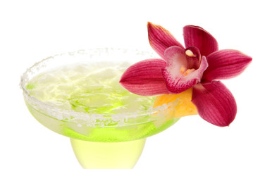 Margarita cocktail with orchid and crushed ice