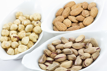 Various nuts; hazelnuts, almond,