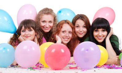 happy girls with balloons