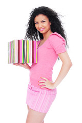 happy woman holding gift