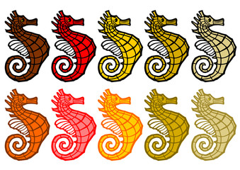 2012年辰年年賀状用イラスト素材（カラフル着色タツノオトシゴ）