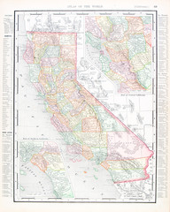 Antique Vintage Color Map of California, United States, USA - 28937535