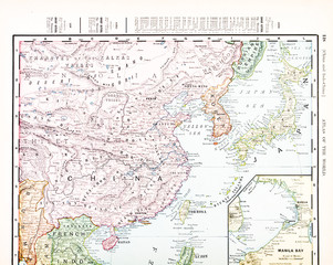 Fototapeta na wymiar Antique Vintage Kolor English Map of China, Korea, Japonia