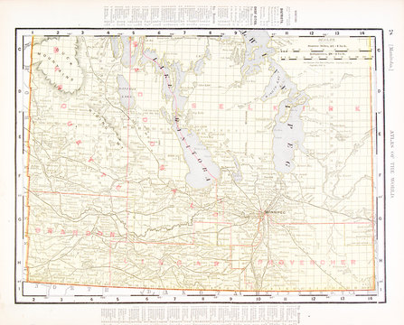 Antique Vintage Color Map of Manitoba, Canada