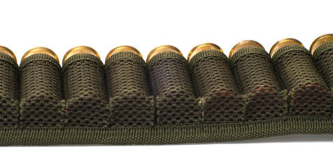 Naklejka premium Bandolier of bullets is isolated on a white background.