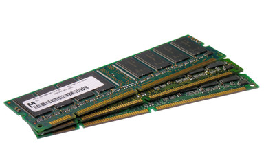 Pile of computer memory modules isolated on white