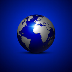 Globe on a blue background. Vector illustration.
