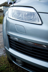 Closeup of the headlights of a car