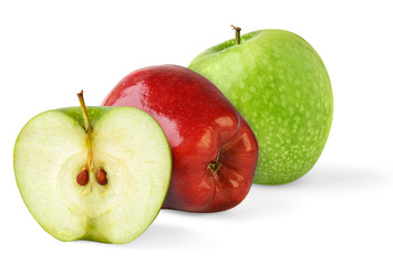 Green and red apples isolated on white background