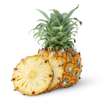Isolated pineapple. Cut pineapple with slices isolated on white background