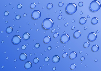 Water droplets are on a blue background.