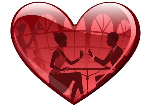 red heart couple dining silhouette clip art preview