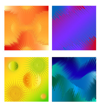 Four halftone square cards (vector)