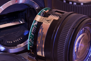 a used camera with a broken lens.
