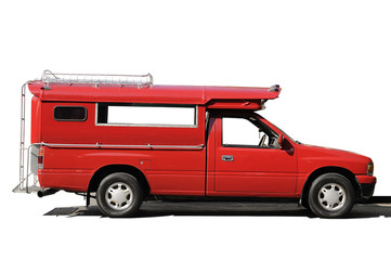 Taxi car-red ,Public transport in Chiang Mai Thailand.