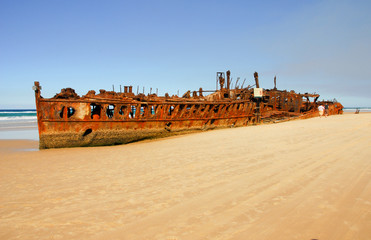 Shipwreck on the coast of Fraser Island, Queensland, Australia