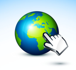 planète terre curseur main