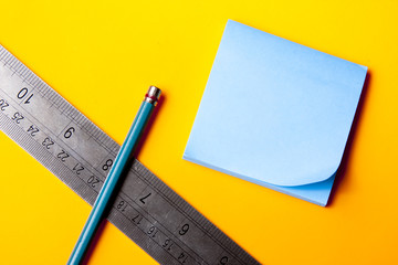 blank blue note on orange background