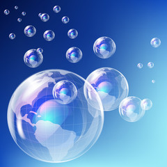 vector realistic bubble - earth globe against blue background.