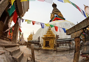 Swayambhunath (monkey temple) stupa on sunset Kathmandu, Nepal