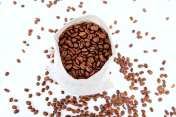 Coffee beans in bag.