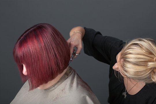 Hairdresser cutting customer's hair