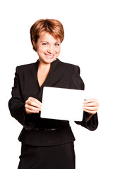 Fototapeta premium Beautiful business woman with empty card